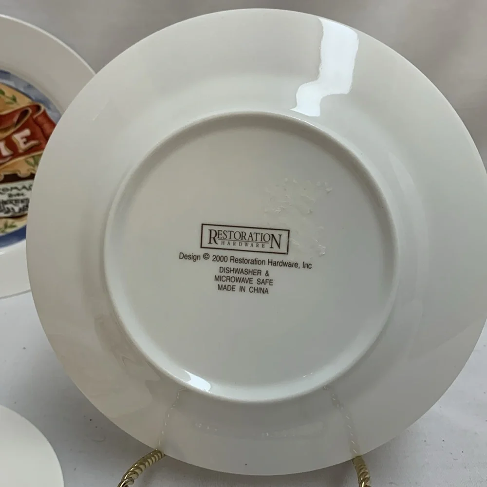 Set Of 4 Restoration Hardware Plates French Cheese Appetizer Dishes 7.5”